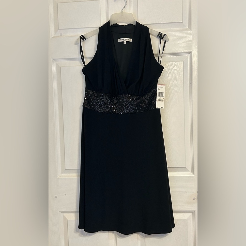 NEW Evan Picone Black Desk To Dinner Dress Sequin Waist Size 12 Retail $99